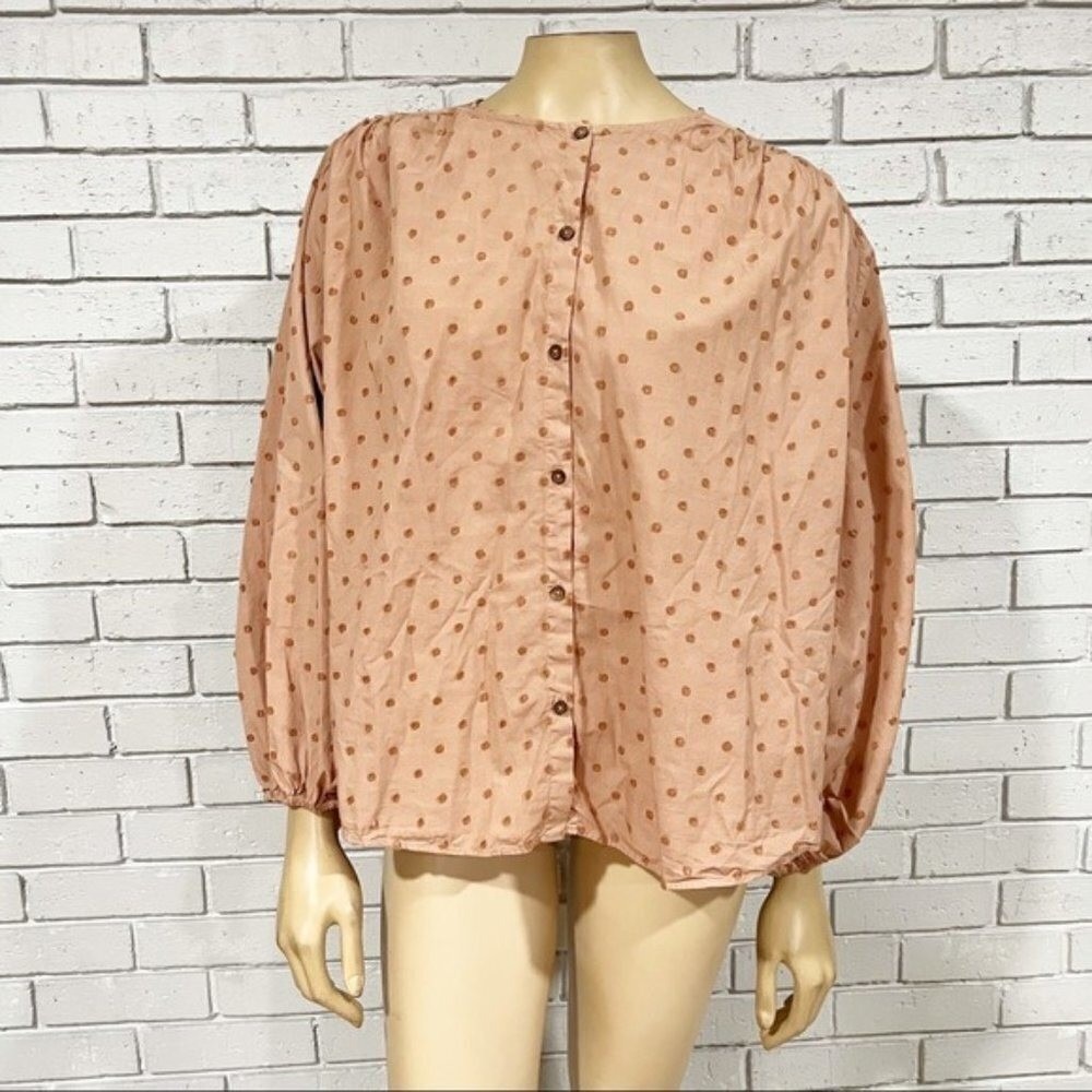 Zara Swiss Dot Balloon Sleeve Blouse Terracotta Pink Oversized |  Size Large‎